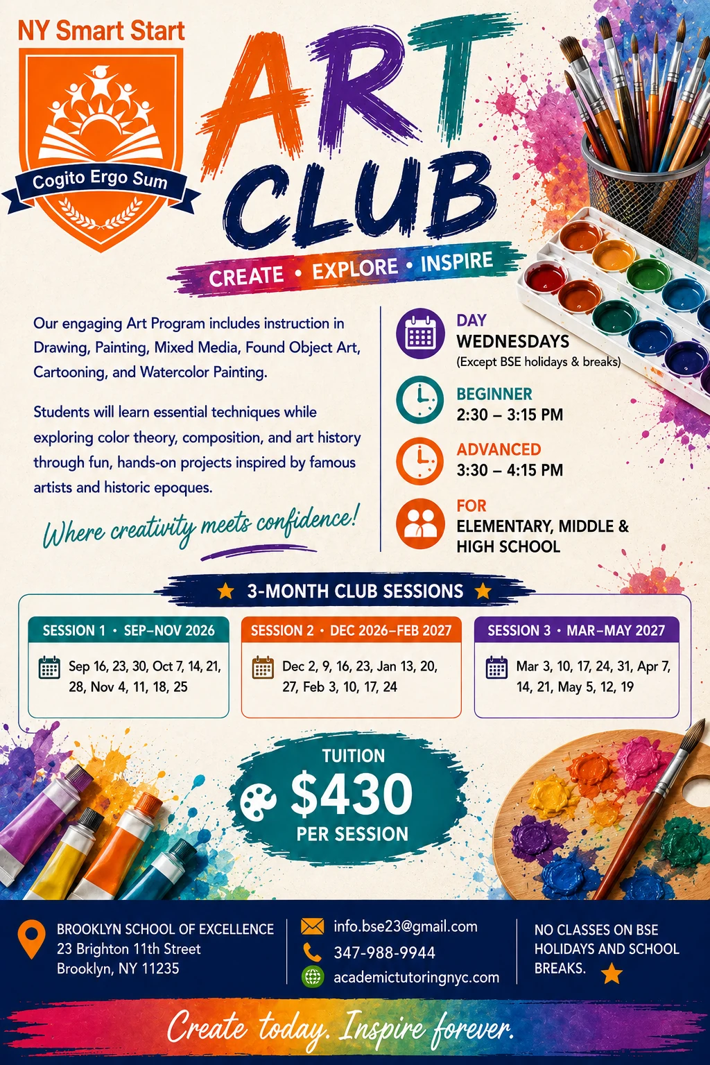 NY Smart Start Art Club 2026–2027 flyer
