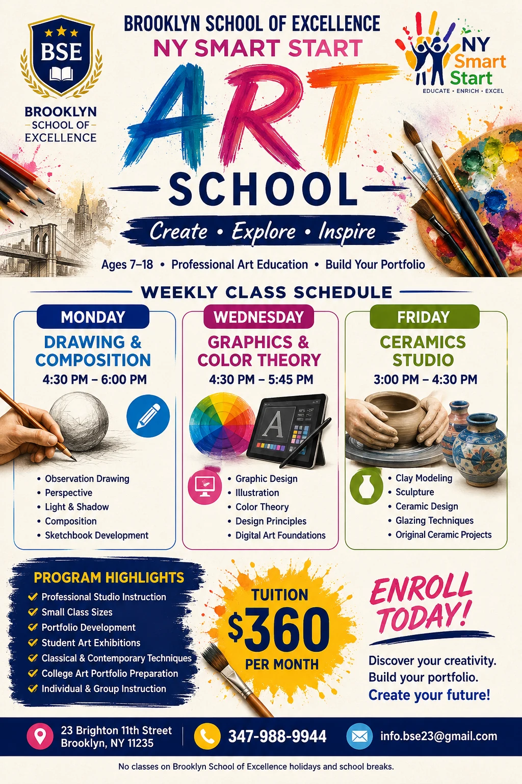 NY Smart Start Art School 2026–2027 flyer