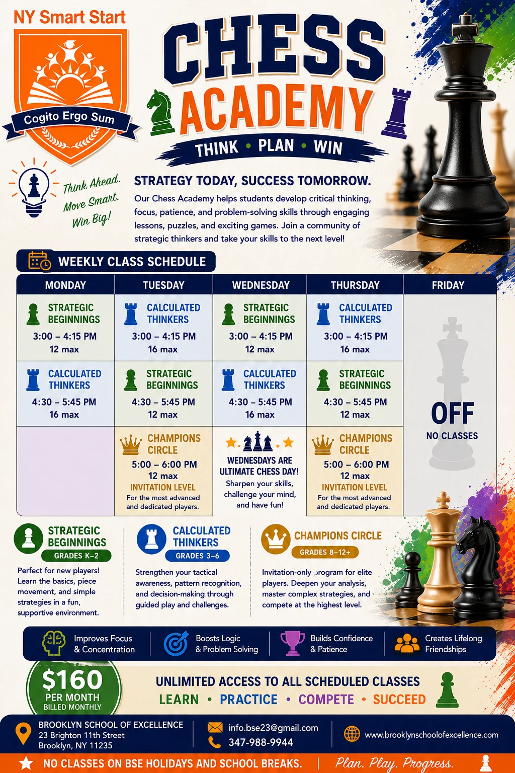 NY Smart Start Chess Academy 2026–2027 flyer