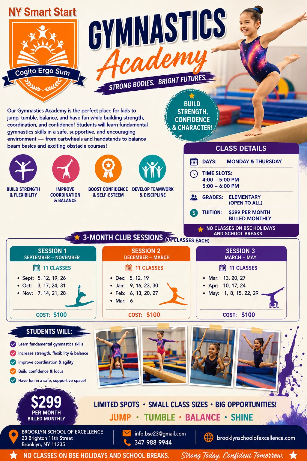 NY Smart Start Gymnastics Academy 2026–2027 flyer
