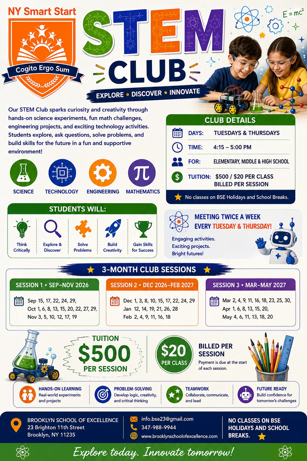 NY Smart Start STEM Club 2026–2027 flyer