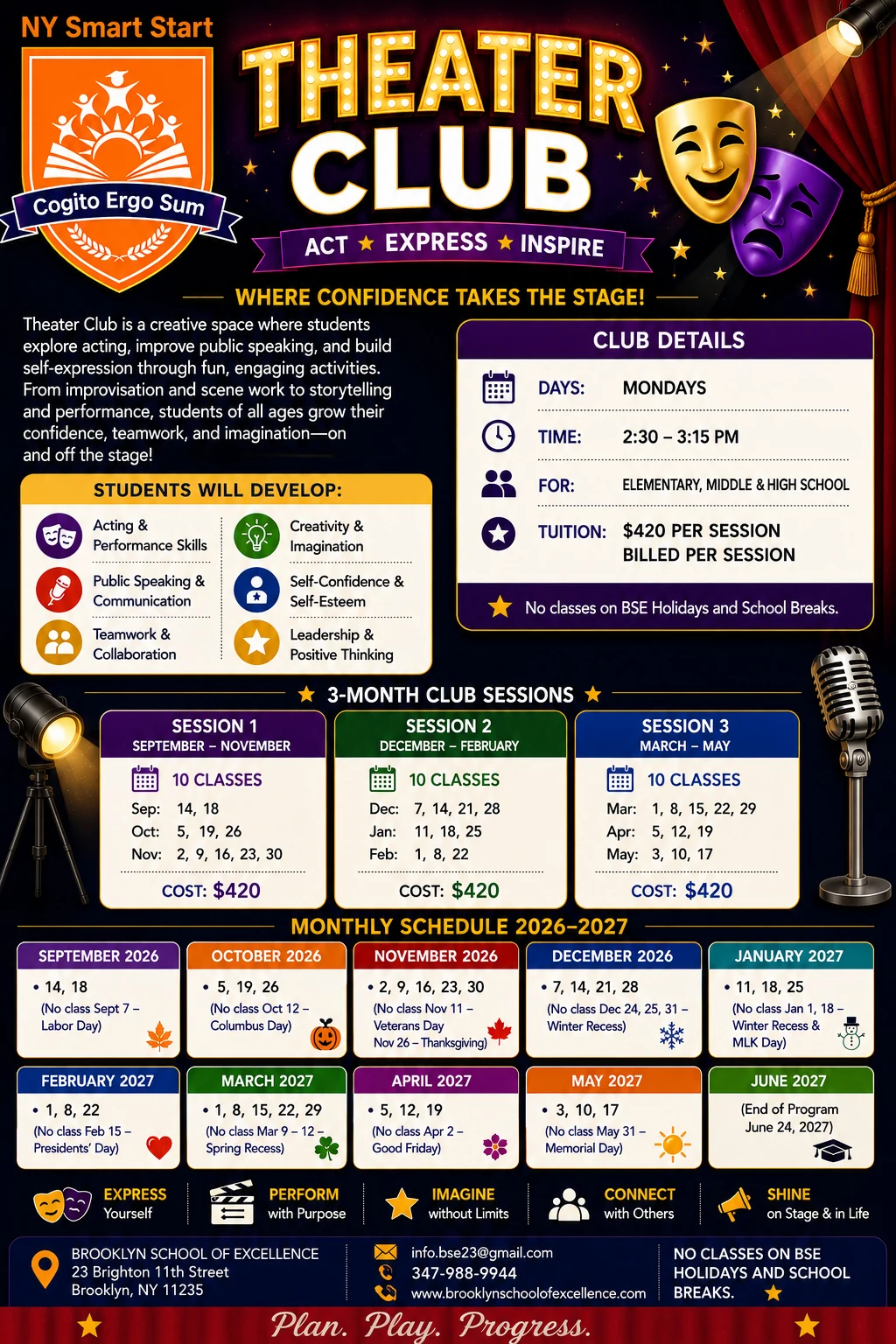 NY Smart Start Theater Club 2026–2027 flyer